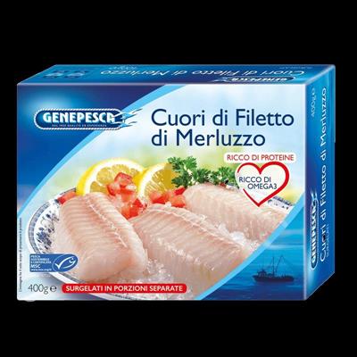 VIS CUORI DI FILETTO DI MERLUZZO D'ALASKA MSC 400GX10PZ GENEPESCA